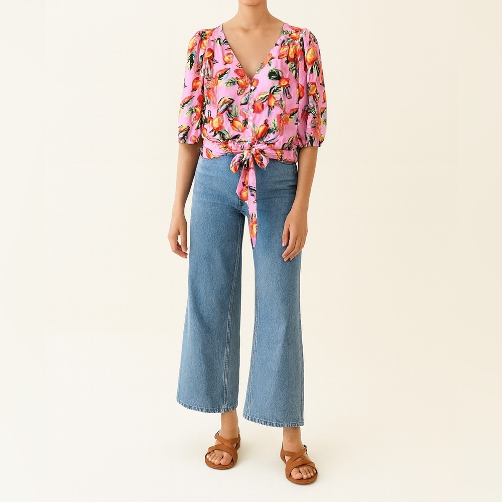 Joie Pink Floral Tie-Front Blouse